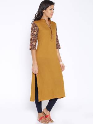 yellow printed cotton  kurti 3