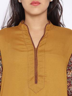 yellow printed cotton  kurti 4
