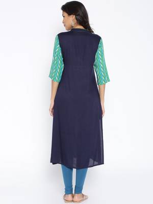 Navy Blue  printed cotton  kurti 3