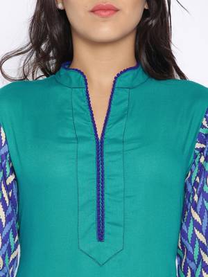 Sea Blue printed cotton  kurti 4