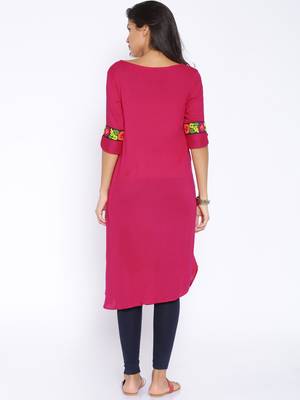 Fushcia  printed cotton  kurti 4