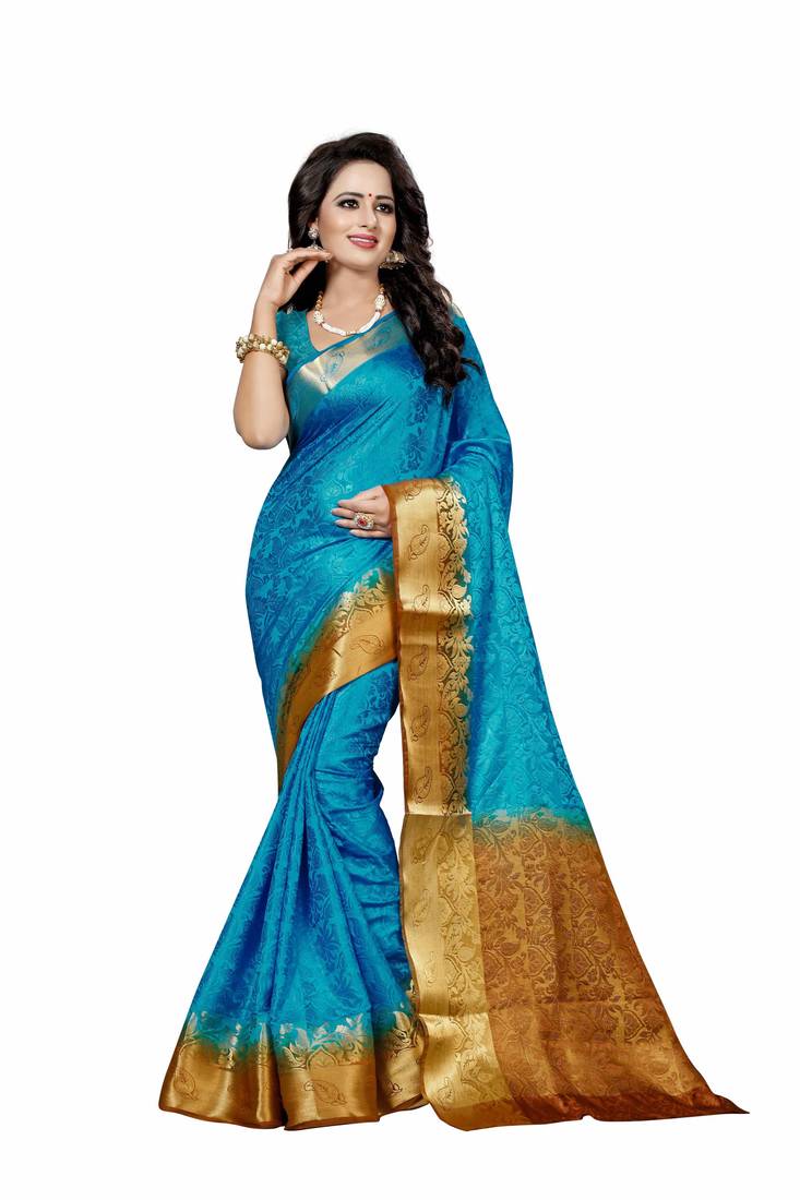 Multicolor woven cotton silk saree with blouse