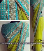 Parrot green color embroidered georgette semi stitched party wear saree