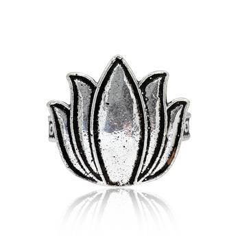 Silver Color Lotus Design Oxidised Traditional Rings 1