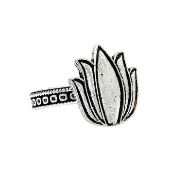 Silver Color Lotus Design Oxidised Traditional Rings 2