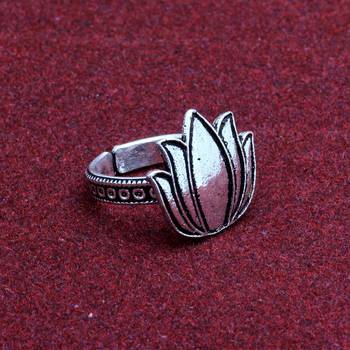 Silver Color Lotus Design Oxidised Traditional Rings 3
