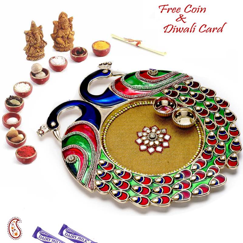 Beautiful Peacock Cut Designer Pooja Thali