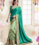 Turquoise embroidered art silk saree with blouse
