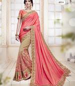 Pink embroidered silk saree with blouse