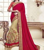 Red embroidered art silk saree with blouse