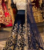 Blue embroidered velvet unstitched lehenga