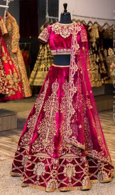 Pink embroidered velvet unstitched lehenga 1
