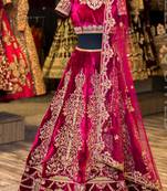 Pink embroidered velvet unstitched lehenga