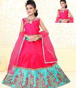 Red and Skyblue silk Semi-stiched Kid Lehenga choli With Dupatta
