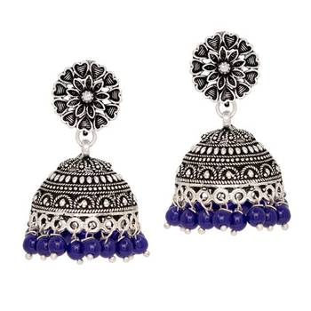 Oxidised Silver Plated Blue Color Traditional Brass Earrings Jewellery 1