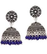 Oxidised Silver Plated Blue Color Traditional Brass Earrings Jewellery