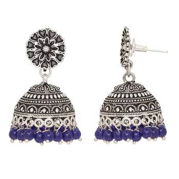 Oxidised Silver Plated Blue Color Traditional Brass Earrings Jewellery 2