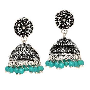 Oxidised Silver Plated Blue Color Brass Earrings Jewellery 1