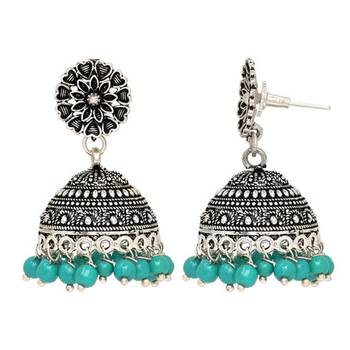 Oxidised Silver Plated Blue Color Brass Earrings Jewellery 2