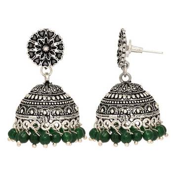 Oxidised Silver Plated Green Color Brass Earrings Jewellery 2