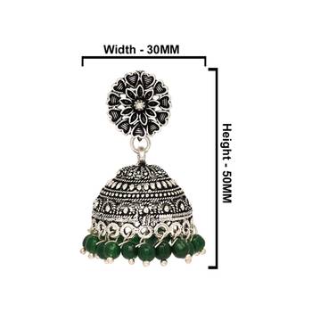 Oxidised Silver Plated Green Color Brass Earrings Jewellery 3