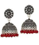 Oxidised Silver Plated Maroon Color Brass Earrings Jewellery