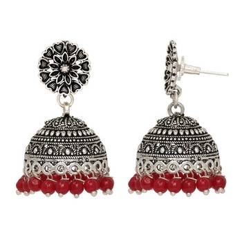 Oxidised Silver Plated Maroon Color Brass Earrings Jewellery 2