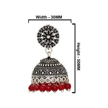 Oxidised Silver Plated Maroon Color Brass Earrings Jewellery 3