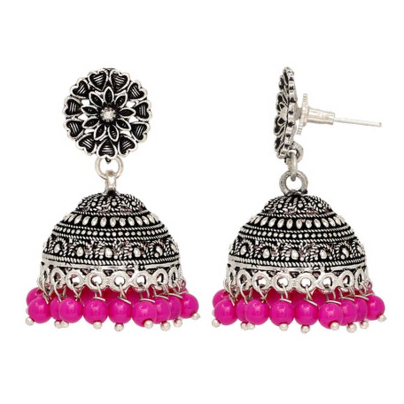 Oxidised Silver Plated Pink Color Br Earrings Jewellery Online Oxidised Silver Plated Pink Color Br Earrings Jewellery