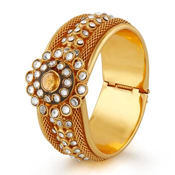 Party Wear White Stone  Gold Finishing Opnebale Bangle 1
