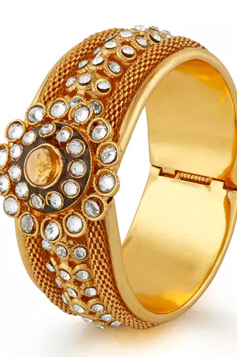 Party Wear White Stone  Gold Finishing Opnebale Bangle