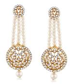 Ethnic White Stone Gold Finish Pearl Dangle Earrings