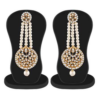Ethnic White Stone Gold Finish Pearl Dangle Earrings 3