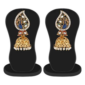 Peacock Design Kundan Stone Meenakari Jhumka Style Dangle Earrings 4
