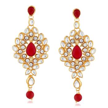 Gold Finish Kunda And Stone Dangle Earrings 1
