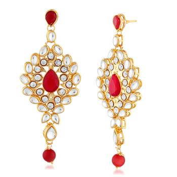 Gold Finish Kunda And Stone Dangle Earrings 2