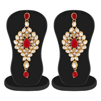 Gold Finish Kunda And Stone Dangle Earrings 3