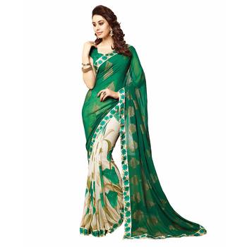   green printed georgette saree with blouse 1