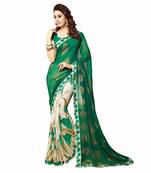   green printed georgette saree with blouse