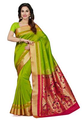 green woven Art Silk  saree with blouse 1