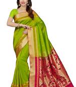green woven Art Silk  saree with blouse