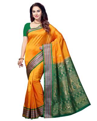 Yellow woven Tana Art Silk saree with blouse 1