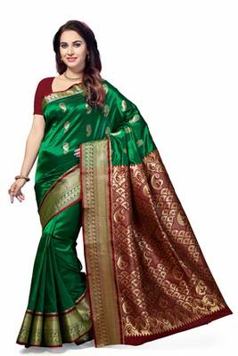 Green woven Tana Art Silk saree with blouse 1