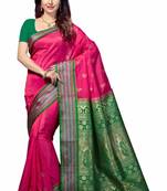 Pink woven Tana Art Silk saree with blouse