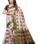 white woven Poly Cotton saree with blouse