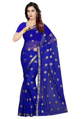 royal_blue woven Faux Chiffon saree with blouse 1