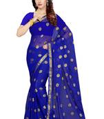 royal_blue woven Faux Chiffon saree with blouse