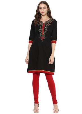 Black Embroidered cotton stitched kurti 1