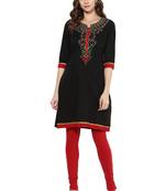 Black Embroidered cotton stitched kurti