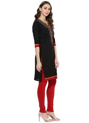 Black Embroidered cotton stitched kurti 4